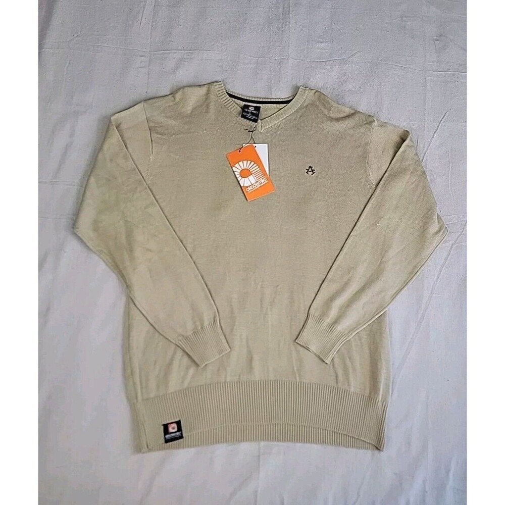 Akademiks Sweater Pullover Mens L‎ Brown V Neck Cotton Knit Lightweight Thin NEW
